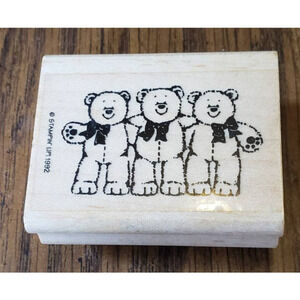 Stampin Up Three Teddy Bears Hugging 1992 Wood Mounted Rubber Stamp